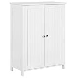 Yaheetech Bathroom Floor Cabinet, Modern Storage Freestanding Organizer Cabinet with Adjustable Shelves & Double Doors, 3-Tier Home Living Room Furniture, White