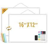 Lumspax Small Dry Erase Board for Wall, 16" x 12" Double-sided Hanging Whiteboard, Dry Erase White Board with 3 Markers, 4 Magnets and 3 Mini Sticky Notes, Portable Whiteboard for Home, Office, School
