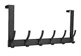 Optish Over The Door Hooks, Door Hanger Hooks for Hanging, Over The Doors Towel Racks for Bathroom with 12 Coat Hook, Coat Rack Dorm Essentials Bathroom Accessories（1 Pack, Black）