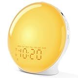 JALL Full-Screen Wake Up Light Sunrise Alarm Clocks for Bedrooms, White Noise Machine for Heavy Sleepers, 25 Natural Sounds, Dual Alarms, FM Radio, 17 Dimmable Colors, Bluetooth Speaker