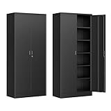 BESFUR Metal Storage Cabinet, 71" Black Garage Metal Cabinet with 5 Adjustable Shelves and Locking Doors for Office, School, Garage