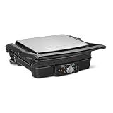 Amazon Basics Panini Press & Electric Indoor Grill with Adjustable Temperature Settings, Non-Stick Ceramic Plates, Black
