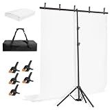 EMART 5 * 6.5ft White Photo Backdrop Stand Kit with T-Shape Stand