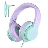 Candy Bila Kids Headphones, Wired Headphones for Kids Over Ear with Microphone, 85/94dB Volume Limiter Headphone for Girls Boys, Foldable Headphone for Learning & Entertainment,Gradient Purple