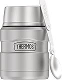 THERMOS Stainless King Vacuum-Insulated Food Jar with Spoon, 16 Ounce, Matte Stainless Steel