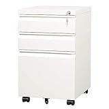 DEVAISE 3-Drawer Mobile File Cabinet (Under Office Desk), Assembled Except Casters, Fits Letter/Standard Sizes, White