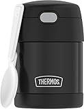 THERMOS FUNTAINER Insulated Food Jar, 10 Ounce, Kid Friendly Food Jar with Foldable Spoon, Black