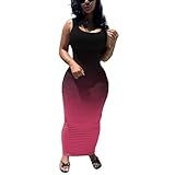 PINSV Women's Sexy Bodycon Tank Dress Basic Sleeveless Long Maxi Dresses Party Club Beach Sundresses Black Rose Gradient A XXL