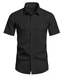 A WATERWANG Mens Short Sleeve Dress Shirts Solid Wrinkle Free Casual Button Down Summer Shirt with Pocket Black Large
