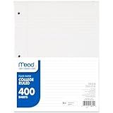 Mead Loose Leaf Paper, College Ruled Filler Notebook Paper, 8-1/2" x 11", 400 Sheets, Fits 3-Ring Binder (170046-ECM)