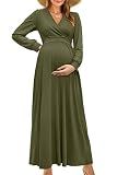 OUGES Women's Pregnancy Fall Baby Shower Maternity Dress(Army Green,L)
