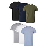 Hanes Men's T-Shirt, Moisture-Wicking Cotton Crewneck Pocket Tees, 6-Pack, Grey Heather, Black, White, Navy, Blue Heather