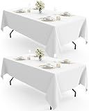Pureegg Durable Table Cloth 60" x 102" - Reusable Polyester White Tablecloths for Rectangle Tables, Washable Fabric Table Cover for Holiday Party, Dinner, Wedding & Baby Shower, 2 Packs