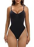 YIANNA Shapewear for Women Tummy Control Seamless Bodysuit Waist Shaping Body Shaper Thong, YA5215-Black-S/M