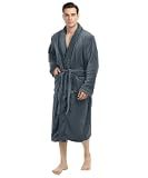 Luxury Ultra Soft Mens Robe Plush Fleece Long Bathrobe, Large-X-Large, Grey