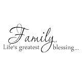 Family Life's Greatest Blessing Vinyl Wall Decal, Removable Stickers for Home Art Decor, Inspirational Quote Saying for Living Room, Bedroom, 22 x 8.3