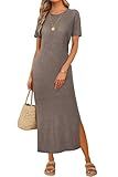 Arach&Cloz Womens Summer T Shirt Dress 2026 Spring Casual Short Sleeve Slit Fashion Knit Long Sweater Maxi Dresses Trendy Old Money Travel Vacation Outfits Luxury House Work Clothing Coffee Brown L