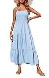 PRETTYGARDEN Women's Summer Maxi Dress 2025 Casual Boho Sleeveless Spaghetti Strap Smocked Tiered Long Beach Vacation Sundresses (Blue,M)