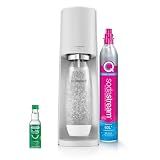 SodaStream TERRA Sparkling Water Maker, Starter Kit, CQC CO2 System, Includes 1 Quick Connect 60L CO2 Cylinder, 1 Dishwasher Safe BPA Free Bottle, 1 bubly Lime Drop, Make your own Pepsi, White