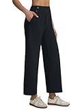 baleaf Womens Wide Leg Yoga Pants 28" Dress Work Pants with Pockets Stretch High Waist Casual Pants Black M