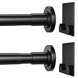 CorkLatta Matte Black Shower Curtain Rod,1 Inch Diameter Stainless Steel Adjustable Spring Tension Rods 32 to 80",with Holders,Anti-Slip,Curtain Rods No Drilling(1 Pack)