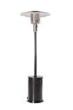 47000 BTU Outdoor Patio Heater With Round Table Design, Double-Layer 304 Stainless Steel Burner and Wheels,Propane Gas Standing Heater,20-Foot Radius, Black Hammered Finish