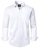 Alimens & Gentle White Dress Shirt for Men Long Sleeve Stretch Wrinkle Free Button Down Shirts Casual Work Formal Shirts