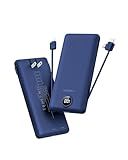 VEGER Portable Charger with Built-in AC Plug and Cables, All in One 10000mAh Ultra-Slim Power Bank, 15W Fast Charging for iPhone, Samsung, Android, Travel Essential (Navy)