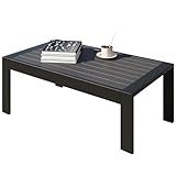 All-Weather Aluminum Outdoor Coffee Table, Modern Coffee Table for Outside, Rectangle Patio Coffee Table for Balcony Garden, Black