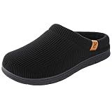 VeraCosy Men's Durable Slippers Memory Foam Matt Black,11-12 US