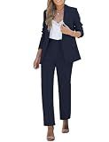 luvamia Women's Two Piece Sets Pants Suits Dressy Business Casual Outfits Professional Blazer Pantsuits Set Work Office Navy Blue Medium Fits US 8-10