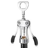 KORCCI Wine Opener, Heavy-Duty Zinc Alloy Wing Corkscrew, Premium Beer Bottle Opener, Multifunctional Wine Accessories with Ergonomic Handle and Sharp Screw, for Kitchen, Bar, Restaurant (SILVER)