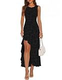 MEROKEETY Womens Summer Formal Wedding Guest Cocktail Dress, Black, L