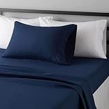 Amazon Basics Lightweight Super Soft Easy Care Wrinkle Free Microfiber 3 Piece Bed Sheet Set with 14-Inch Deep Pockets, Twin, Navy Blue, Solid, Kids, Men & Women Bedding