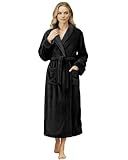 NY Threads Premium Womens Robe, Plush Fleece Long Bath Robe for Women, Fluffy Soft Women's Bathrobe, X-Large, Black