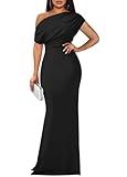 YMDUCH Women's Elegant Sleeveless Off Shoulder Bodycon Long Formal Party Evening Dress Black