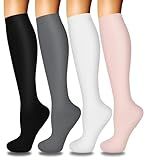 4 Pairs Compression Socks for Women Circulation-Best Support for Nurses,Running,Athletic,Travel ,Hiking,yoga,gym,basketball,baseball,football, soccer,white,pink L-XL