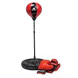Champion React Starter Punching Bag Set for Ages 3-10 (Red/Black), Adjustable 30”-43” Stand, PU-Covered Foam Boxing Gloves & Water/Sand Fillable Base for Indoor & Outdoor Use
