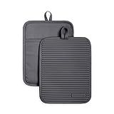 KitchenAid Ribbed Soft Silicone Pot Holder 2-Pack Set, Charcoal Grey, 7"x9"