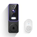 Smart Video Doorbell Camera, AI Human Detection, Live View, 2-Way Audio, Doorbell Receiver, Color Night Vision, 2.4G WiFi, Cloud Storage, Wireless Indoor/Outdoor Surveillance Cam (Purple)