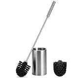 TUUGOTOUU Toilet Bowl Brush and Holder Solid Long Handle Toilet Brush for Bathroom with Heavy Duty 304 Stainless Steel Base and 2 Brush Heads for Domestic Deep Cleaning Under Rims (Silver 1)