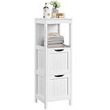 Yaheetech Bathroom Floor Cabinet, Wooden Storage Cabinet with 2 Drawers, Multifunctional Side Organizer Rack Stand Table, White