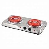 OVENTE Electric Double Burner, 1700W Coil Hot Plate, Silver BGC102S