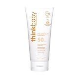 Thinkbaby SPF 50+ Baby Mineral Sunscreen – Safe, Natural Sunblock for Babies - Water Resistant Sun Cream – Broad Spectrum UVA/UVB Sun Protection – Vegan Baby Sunscreen Lotion, 6 Oz.
