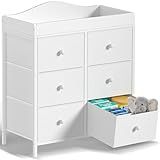 BOLUO Changing Table Dresser with 6 Fabric Drawers, Baby Dresser with Changing Table Top Diaper Changing Station with Storage for Nursery Modern