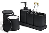 YMXYJM Bathroom Accessories Set, 6 Piece Bathroom Set with Toothbrush Holders, Soap Dispenser, Vanity Tray, Tumbler, Cotton Swab Jars, Bathroom Organizer，Bathroom Sink Sets, Matte Black