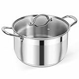 Kirecoo Stainless Steel Stock Pot - 8 Quart Heavy Duty Induction Cooking Pot with Visible Lid for Pasta, Soup, Spaghetti, Nonstick Thick Bottom Big Stockpot, Deep Cookware for Canning, Boiling, Simmer