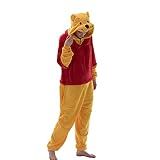 COSUSKET Fitted Unisex Adult Bear Onesie Pajamas, Halloween Flannel Women's Cosplay Animal One Piece Costume Red/Yellow