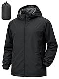 UIQUR Men's Rain Jacket Windbreaker Waterproof Jacket Raincoat Cycling Running Hiking Gear Hood Lightweight Packable Black XL