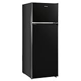 Upstreman 7.7 Cu.Ft. Refrigerator with Freezer, Double Door Fridge, Adjustable Thermostat, Large Capacity, Reversible Door Swing, Refrigerator for Apartment, Office, Dorm, Black（BD75）